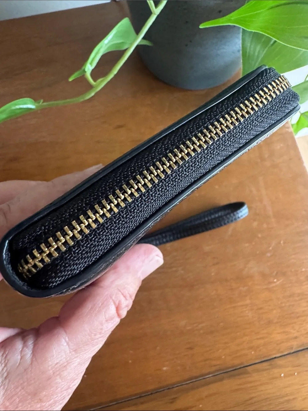 Coach Black Pebbled Leather Zip Wristlet